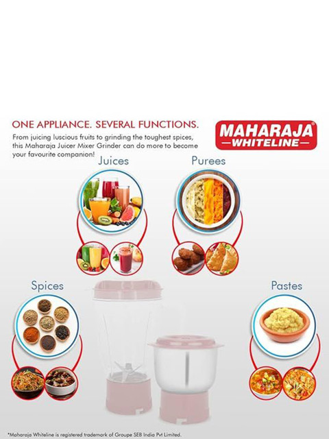 MAHARAJA WHITELINE White & Maroon Gala Happiness Metal Juicer Mixer Grinder With 2 Jars - Image 2