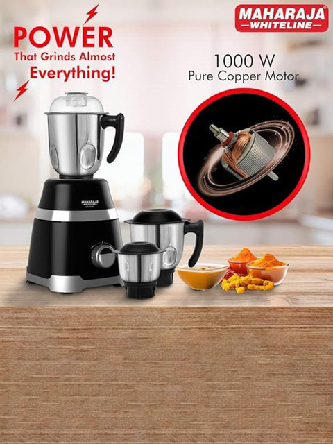 MAHARAJA WHITELINE 1000W Black & Silver Toned 4 Pieces Juicer Mixer Grinder With 3 Jars - Image 3