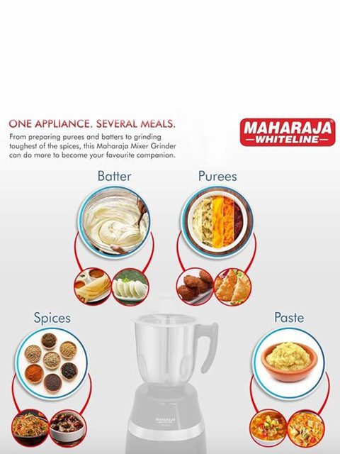 MAHARAJA WHITELINE 1000W Black & Silver Toned 4 Pieces Juicer Mixer Grinder With 3 Jars - Image 4