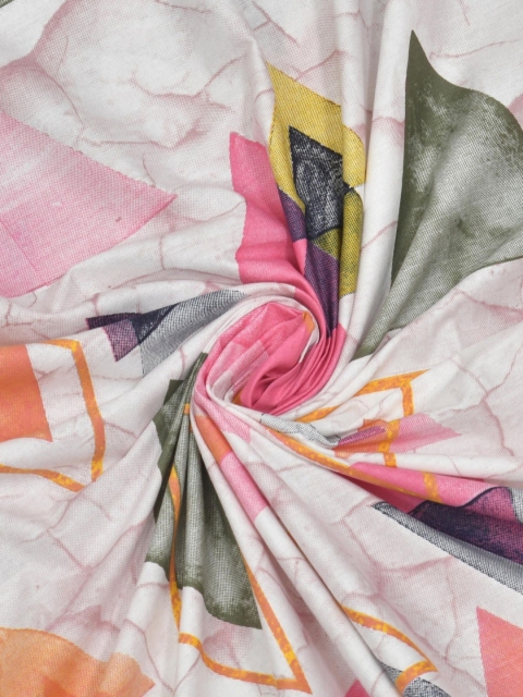 Salona Bichona Pink & White Pure Cotton Fitted 180 TC King Bedsheet with 2 Pillow Covers - Image 5