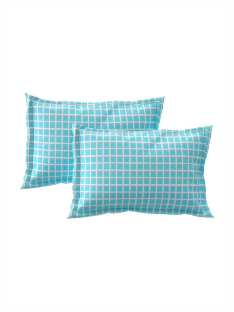 Salona Bichona Blue & White Geometric PureCotton 180 TC King Bedsheet with 2 Pillow Covers - Image 5