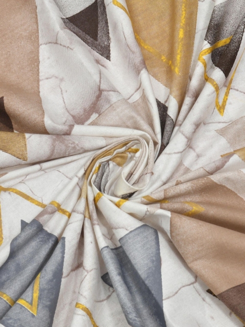Salona Bichona Brown & White Geometric PureCotton 180 TC King Bedsheet with 2 PillowCovers - Image 3