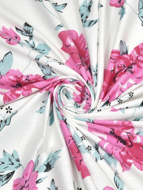Salona Bichona Pink Floral Pure Cotton Fitted 180 TC King Bedsheet with 2 Pillow Covers - Image 5