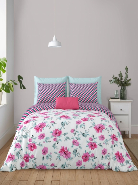 Salona Bichona Pink & White Floral Pure Cotton 180 TC King Bedsheet with 2 Pillow Covers - Image 2