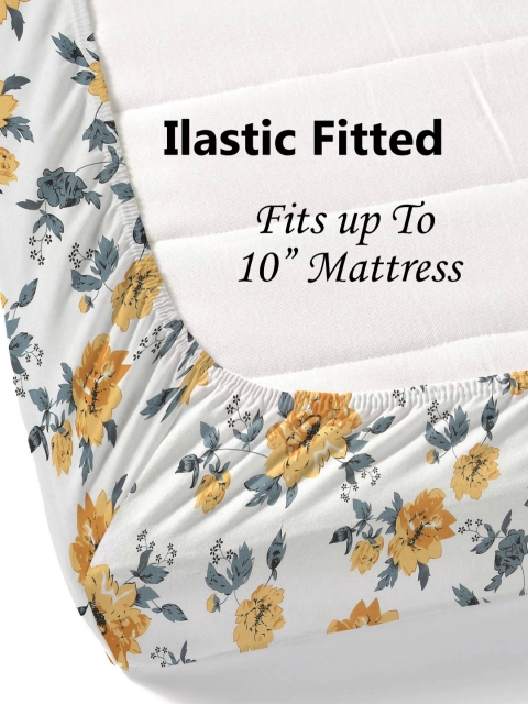 Salona Bichona Brown Floral Pure Cotton Fitted 180 TC King Bedsheet with 2 Pillow Covers - Image 3