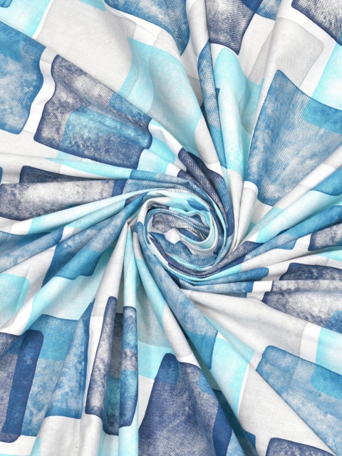 Salona Bichona Blue Geometric Pure Cotton Fitted 180 TC King Bedsheet with 2 Pillow Covers - Image 6