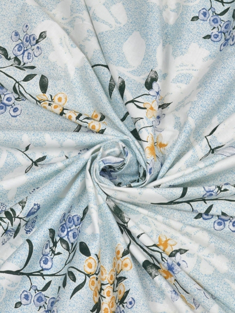Salona Bichona Blue Floral 180 TC Pure Cotton Fitted King Bedsheet with 2 Pillow Covers - Image 5
