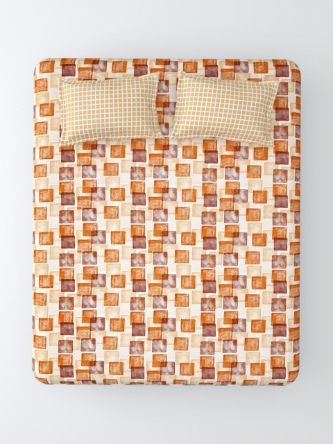 Salona Bichona Brown Printed 180 TC Pure Cotton Double King Bedsheet & 2 Pillow Covers - Image 2