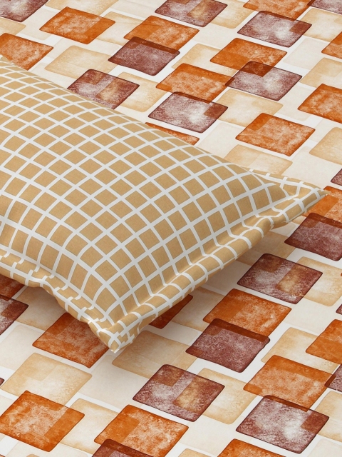 Salona Bichona Brown Printed 180 TC Pure Cotton Double King Bedsheet & 2 Pillow Covers - Image 5