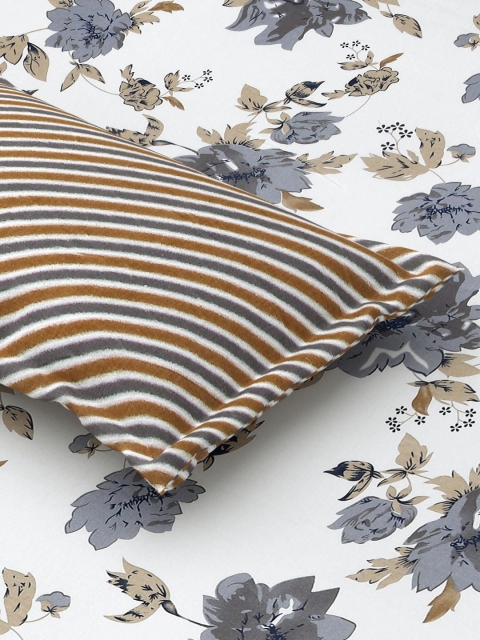 Salona Bichona Grey Printed Fitted 180TC Pure Cotton Double King Bedsheet & 2 Pillow Cover - Image 6