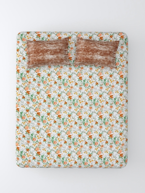 Salona Bichona Red Printed Fitted 180TC Pure Cotton Double King Bedsheet & 2 Pillow Covers - Image 2