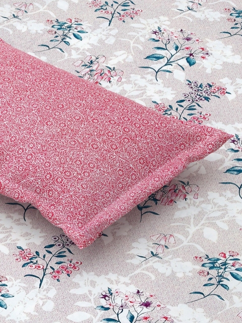 Salona Bichona Pink Printed Fitted 180TC Pure Cotton Double King Bedsheet & 2 Pillow Cover - Image 7
