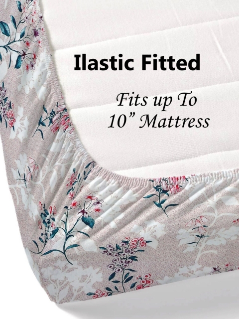 Salona Bichona Pink Printed Fitted 180TC Pure Cotton Double King Bedsheet & 2 Pillow Cover - Image 3