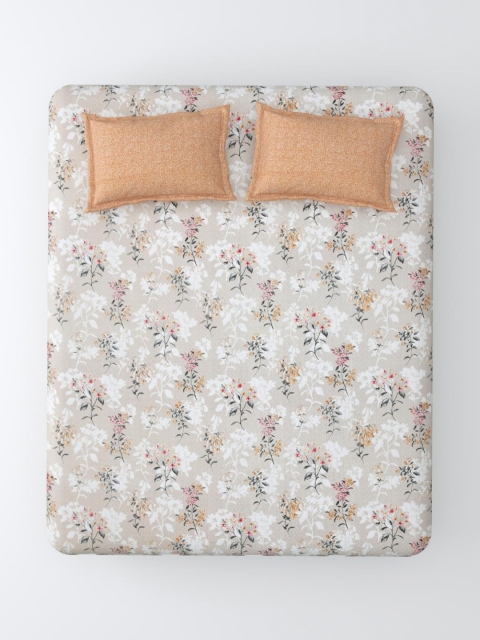 Salona Bichona Brown Printed 180 TC Pure Cotton Double King Bedsheet & 2 Pillow Covers - Image 2