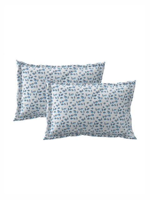 Salona Bichona Blue Printed Fitted 180TC Pure Cotton Double King Bedsheet & Pillow Covers - Image 4