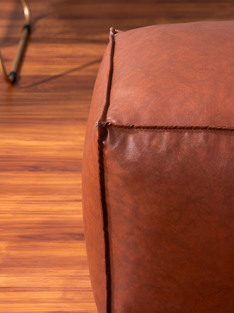 nestroots Brown Faux Leather Pouf Ottomans - Image 5