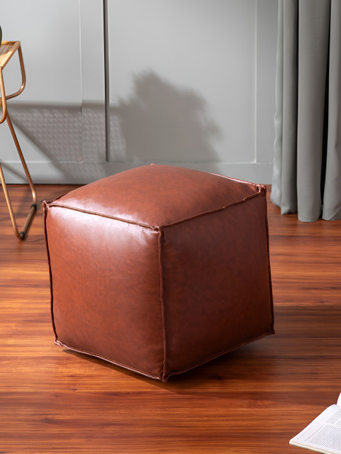 nestroots Brown Faux Leather Pouf Ottomans - Image 3