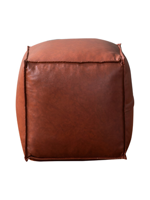 nestroots Brown Faux Leather Pouf Ottomans - Image 4