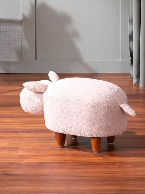 nestroots Whiskers Collection Pink & Blue 2 Pieces Wood Pouf Ottomans - Image 5