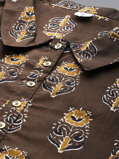 KALINI Plus Size Floral Printed Shirt Collar Cotton A Line Kurta - Image 2