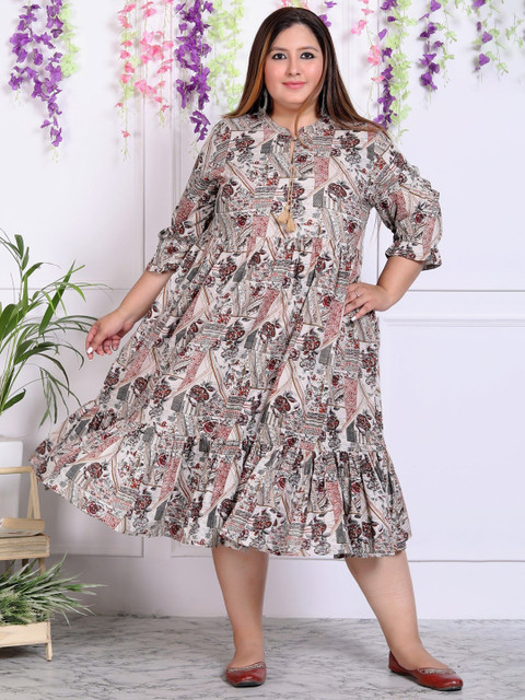 Swasti Plus Size Floral Print Fit and Flare Midi Dress - Image 7