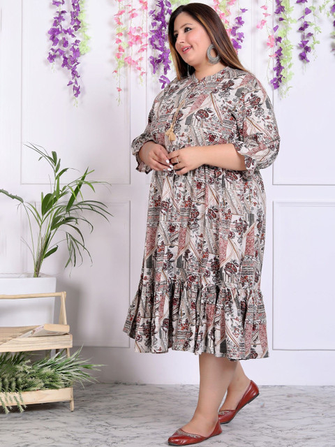 Swasti Plus Size Floral Print Fit and Flare Midi Dress - Image 4