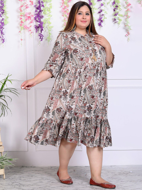 Swasti Plus Size Floral Print Fit and Flare Midi Dress - Image 3