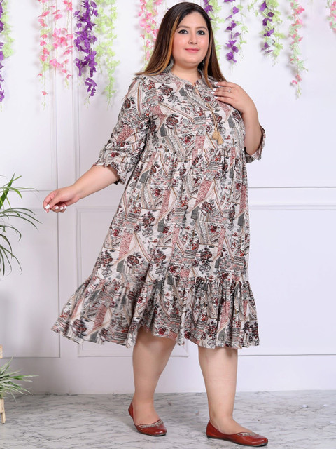 KALINI Plus Size Floral Print Fit and Flare Midi Dress - Image 3