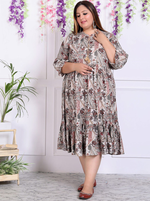 KALINI Plus Size Floral Print Fit and Flare Midi Dress - Image 6