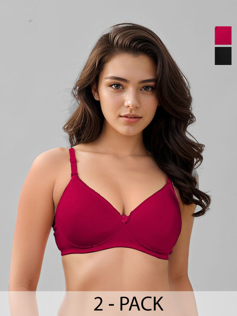 LUX VENUS Set of 2 Full Coverage Lightly Padded Cotton Everyday Bra with All Day Comfort