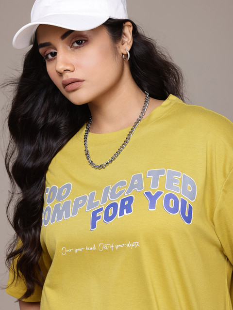 Roadster Plus Size Round Neck Typography Print Drop-Shoulder Sleeves Oversize T-shirt