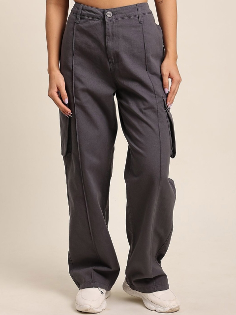IVOC Women Straight Fit High-Rise Cargos Trousers