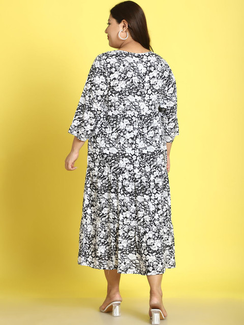 theRebelinme Plus Size Floral Print Fit & Flare Midi Dress - Image 5