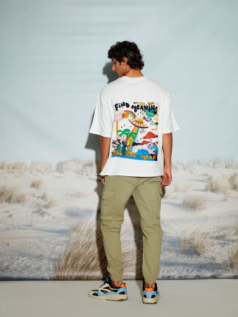 THE CLOTHING FACTORY Men Typography Printed Round-Neck Applique T-shirt - Image 3