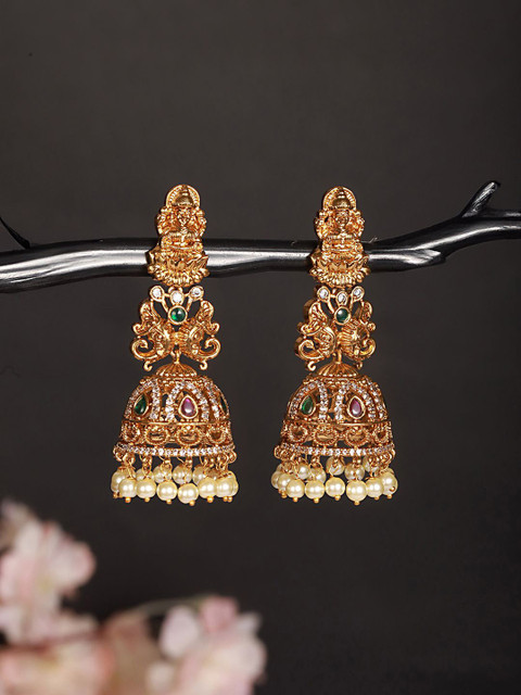 Saraf RS Jewellery American Diamond Gold Plated Temple Jhumkas