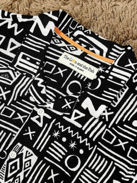 The Lion and The Fish Boys Relaxed Fit Aztec Printed Cuban Collar Shirt - Image 3