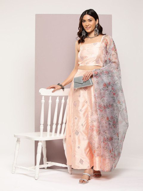 Jompers Embroidered Mirror Work Ready to Wear Lehenga & Blouse With Dupatta