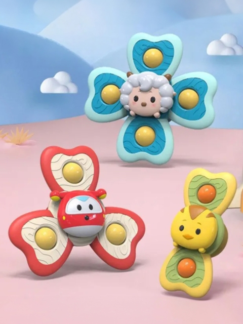 Kidology 3 Pieces Animal Pop Up Suction Cup Spinner Toys