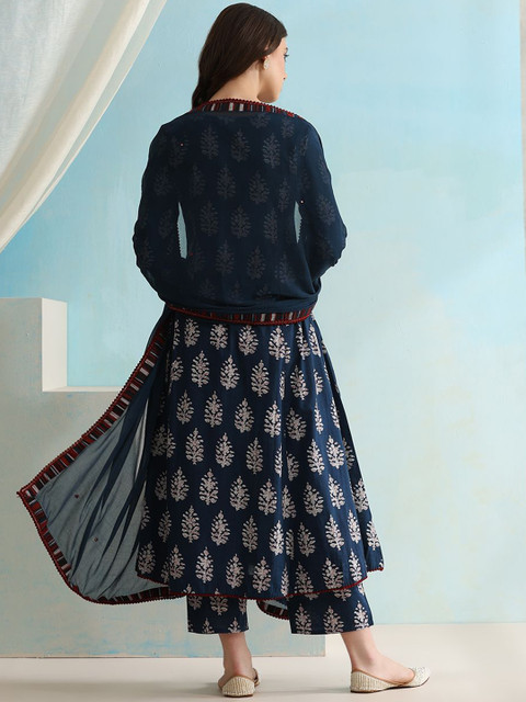 Khushal K Ethnic Motifs Printed V-Neck Pure Cotton A-Line Kurta with Palazzos & Dupatta - Image 6