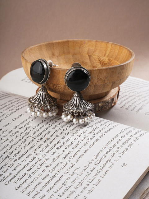 EL REGALO Stone Studded & Beaded Brass Contemporary Jhumkas