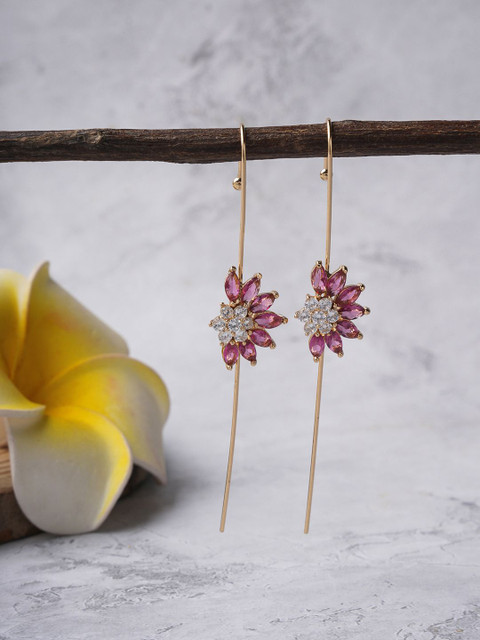 EL REGALO Stones Studded Floral Ear Cuff Earrings
