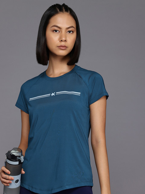 HRX by Hrithik Roshan Striped Raglan Sleeves Slim Fit Sports T-shirt