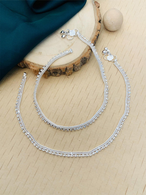 ABDESIGNS Silver-Plated Stone Studded and Beaded Anklet