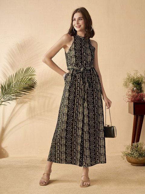 Anouk Ethnic Motifs Printed Halter Neck Sleeveless Basic Jumpsuit