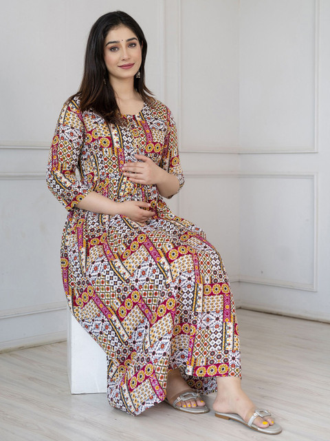Nayo Printed Flared Maternity Dress