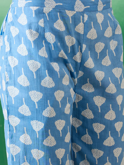 Sangria Printed & Embroidered Pure Cotton Straight Kurta With Trouser & Dupatta Set - Image 2