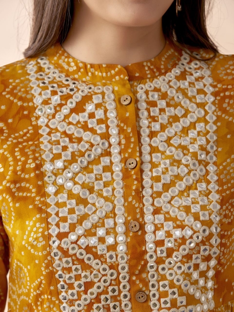 Anouk Bandhani Printed Thread Work A-Line Short Kurti - Image 2