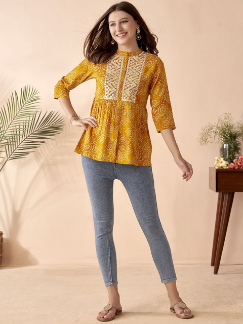 Anouk Bandhani Printed Thread Work A-Line Short Kurti - Image 6
