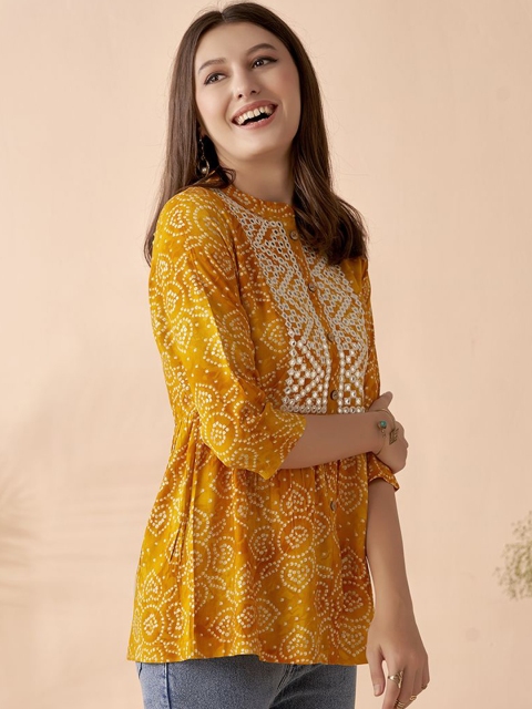 Anouk Bandhani Printed Thread Work A-Line Short Kurti - Image 3