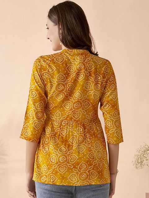 Anouk Bandhani Printed Thread Work A-Line Short Kurti - Image 5